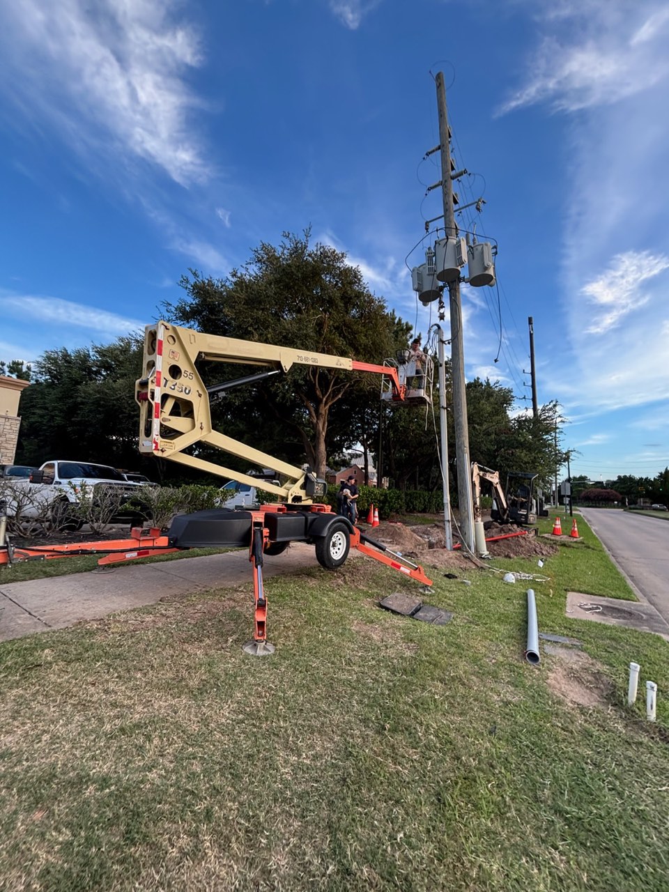 Commercial electrical service upgrade with pole and overhead work in Houston